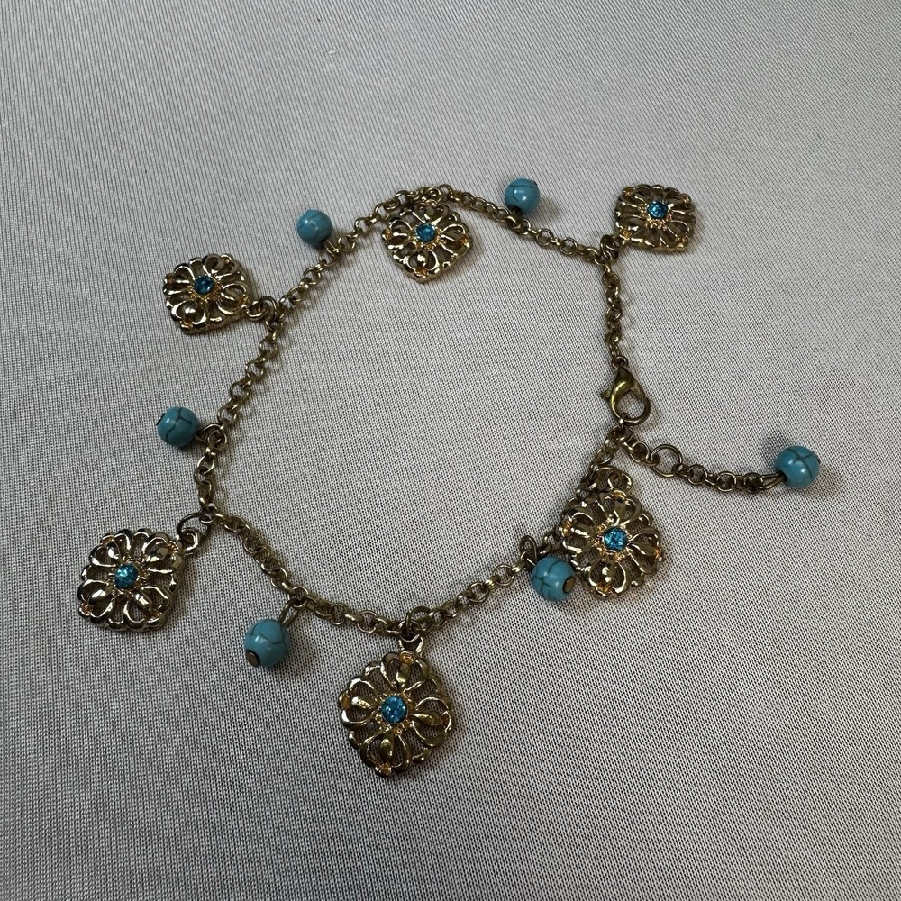 Gold Toned Bracelet‎ With Blue And Turquoise Accent Stones